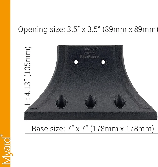 Alt view image 4 of 7 - Myard 4X4 (Actual 3.5X3.5) Inches Aluminum Deck Post Base Cover Flange with Screws for Decking Patio Railing Handrail Fence Anchor (Qty 4, Black)