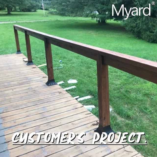 Alt view image 7 of 7 - Myard 4X4 (Actual 3.5X3.5) Inches Aluminum Deck Post Base Cover Flange with Screws for Decking Patio Railing Handrail Fence Anchor (Qty 4, Black)