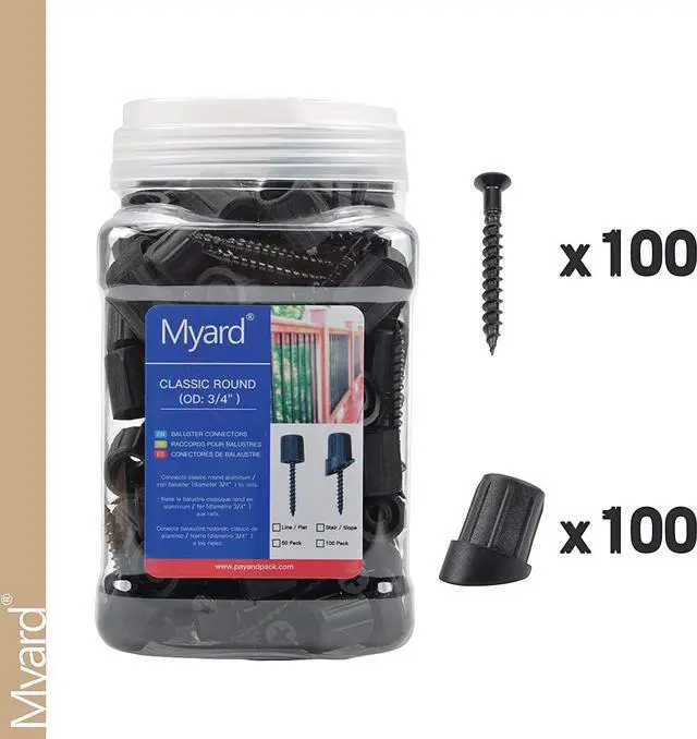 Alt view image 3 of 5 - Myard Classic round Baluster Stair Connectors 100-Pack with Screws for Deck Handrail Railing Staircase Fencing