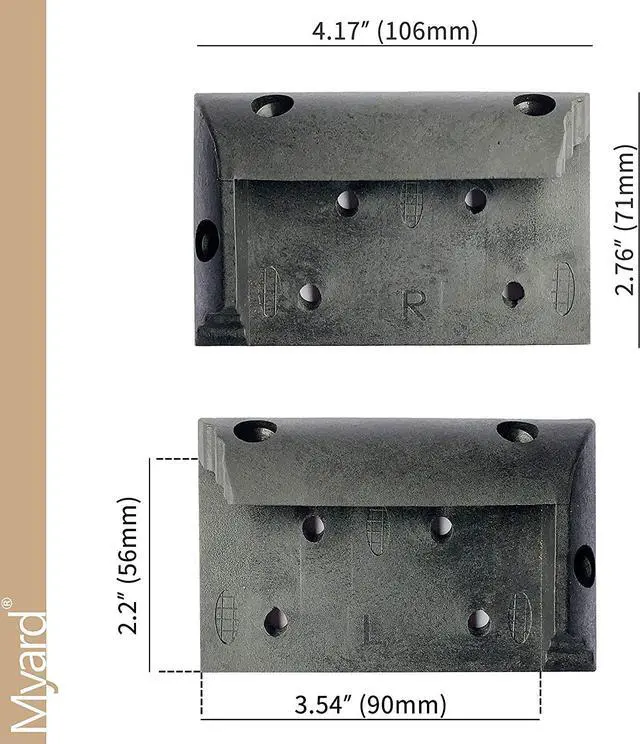 Alt view image 2 of 6 - Myard PNP11145 Angled (For 30 to 60 Degree) Railing Connectors with Screws for 2X4 Inches (Actual 1.5X3.5 Inches) Inclined Stair Wood Handrail (5 Pair, Black)
