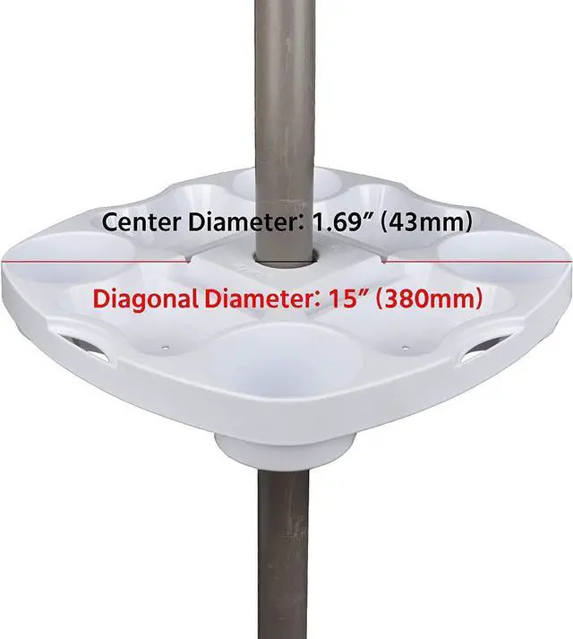 Alt view image 4 of 7 - Myard Umbrella Table Tray 15 Inches Pro for Beach, Patio, Swimming Pool with 4 Drink Holders, 4 Snack Grooves, 4 Sunglasses Holes, 4 Phone Slots, 4 Airpods Holes, 2 Ipad Slots, 4 Small Bag Hangers