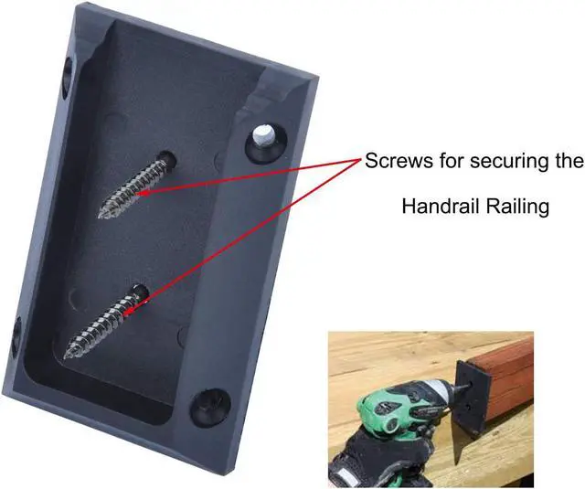 Alt view image 3 of 7 - Myard PNP111902 Deck Railing Connectors with Screws for 2X4 (Actual 1.5X3.5) Inches Stair Wood Handrail (2 Pcs, Black)