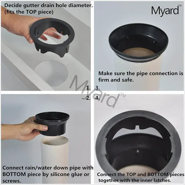 Alt view image 3 of 7 - Myard Gutter Downspout Adapter/Connector Fits 6" (Schedule 40) PVC Rain Water Drain down Pipe Tubing (6", Black)