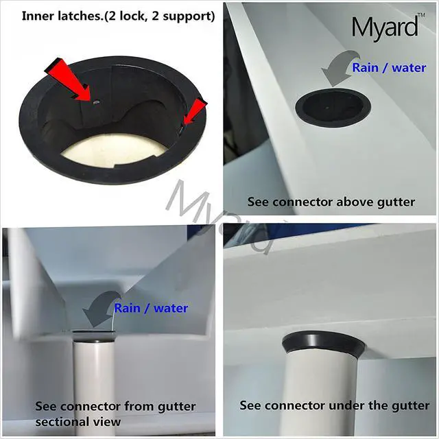 Alt view image 4 of 7 - Myard Gutter Downspout Adapter/Connector Fits 6" (Schedule 40) PVC Rain Water Drain down Pipe Tubing (6", Black)
