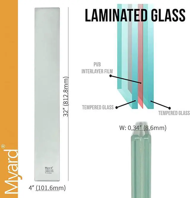Alt view image 2 of 6 - Myard Laminated + Tempered Glass Balusters for Deck Patio Fence Wood or Aluminum Railing Rails (Length 32", 5-Pack)