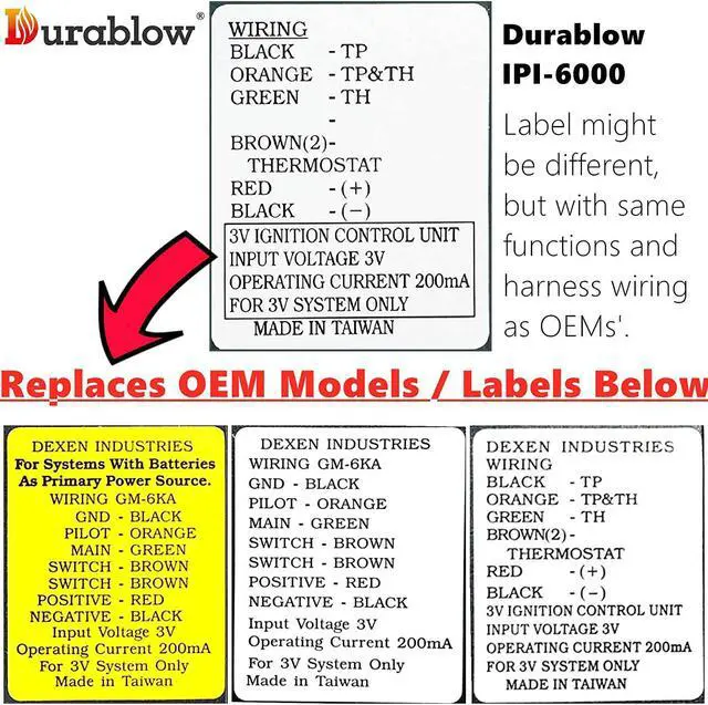 Alt view image 7 of 7 - Durablow Fireplace Electronic IPI Pilot Ignition Control Module Replacement for Dexen 593-592, GM-6KA, Hearth Home Technologies HHT 350-M