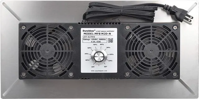 Main image of Durablow Air-In Stainless Steel Crawl Space Foundation Dual Fans Ventilator + Built-In Dehumidistat + Freeze Protection Thermostat + Radon Mitigation (Stainless Steel 304)