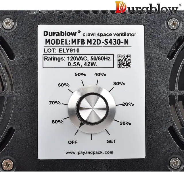Alt view image 3 of 7 - Durablow Air-In Stainless Steel Crawl Space Foundation Dual Fans Ventilator + Built-In Dehumidistat + Freeze Protection Thermostat + Radon Mitigation (Stainless Steel 430)