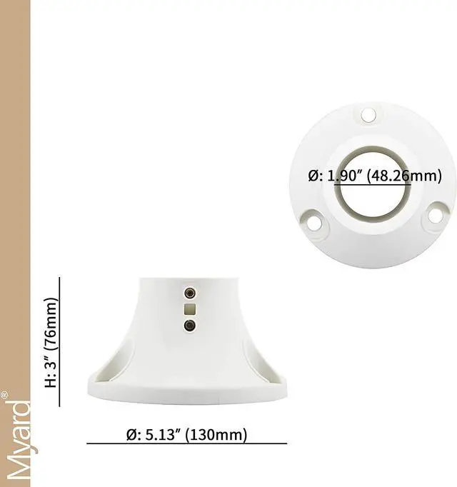 Alt view image 2 of 6 - Myard 3" Surface Mount Base Anchor Flange for 1.9" Swimming Pool Rail Handrail Ladder to Concrete or Wood Deck (Ivory White, 2-Pack)