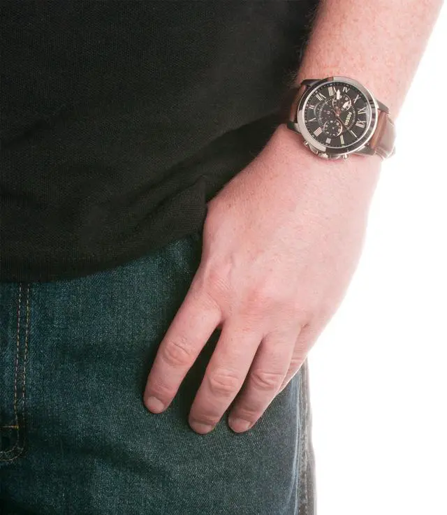Alt view image 5 of 17 - Fossil Grant Chronograph Black Dial Brown Leather Mens Watch FS4813