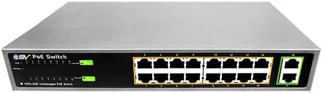 Alt view image 2 of 8 - BV-Tech 16 Port PoE+ Unmanaged Switch + 2 Gigabit Ethernet Uplink – 130W – 802.3at – POE-SW1602-E