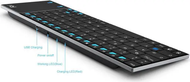 Alt view image 4 of 7 - Rii K12 UltraSlim Wireless Keyboard Mouse Touchpad Metal Tablet/Phone (BLACK)