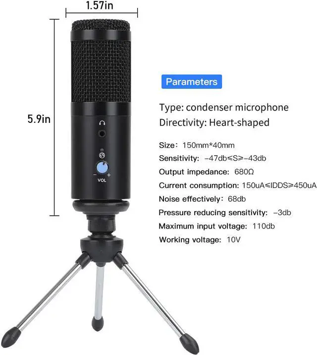 Alt view image 5 of 7 - USB Condenser Microphone with Tripod Stand for Game Chat Skype YouTube Studio Audio Recording Laptop Mac Computer Windows