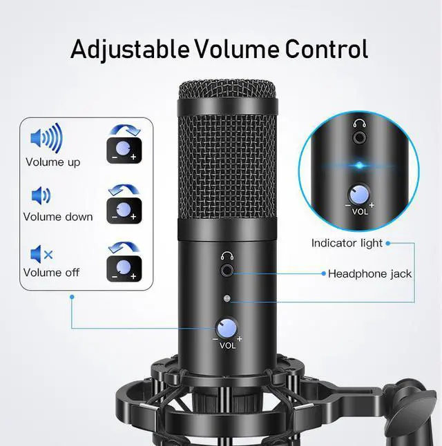 Alt view image 2 of 7 - USB Condenser Microphone with Tripod Stand for Game Chat Skype YouTube Studio Audio Recording Laptop Mac Computer Windows