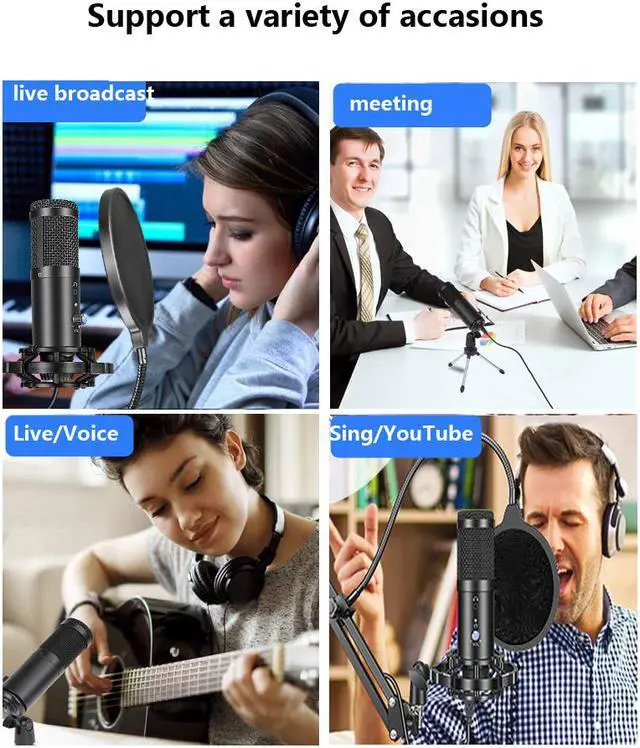 Alt view image 6 of 7 - USB Condenser Microphone with Tripod Stand for Game Chat Skype YouTube Studio Audio Recording Laptop Mac Computer Windows