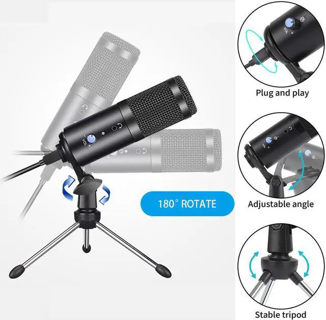 Alt view image 4 of 7 - USB Condenser Microphone with Tripod Stand for Game Chat Skype YouTube Studio Audio Recording Laptop Mac Computer Windows