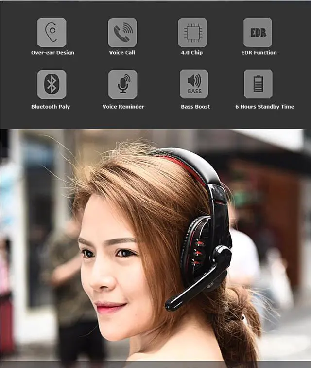Alt view image 3 of 7 - Wireless Gaming Headset with Mic Stereo Sound Over-Ear Headphones Compatible with Smart Phones,Tablets and Other Wireless Enabled Music Devices