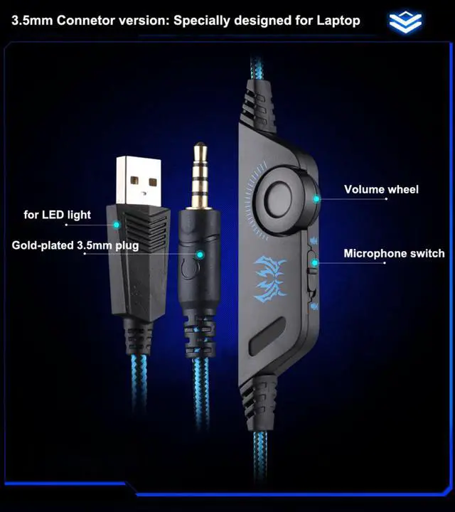 Alt view image 6 of 7 - G9000 Stereo Gaming Headset for PS4, PC, Xbox One Controller, Noise Cancelling Over Ear Headphones with Mic, Bass Surround, LED Light for Laptop Mac Nintendo PS3 Games