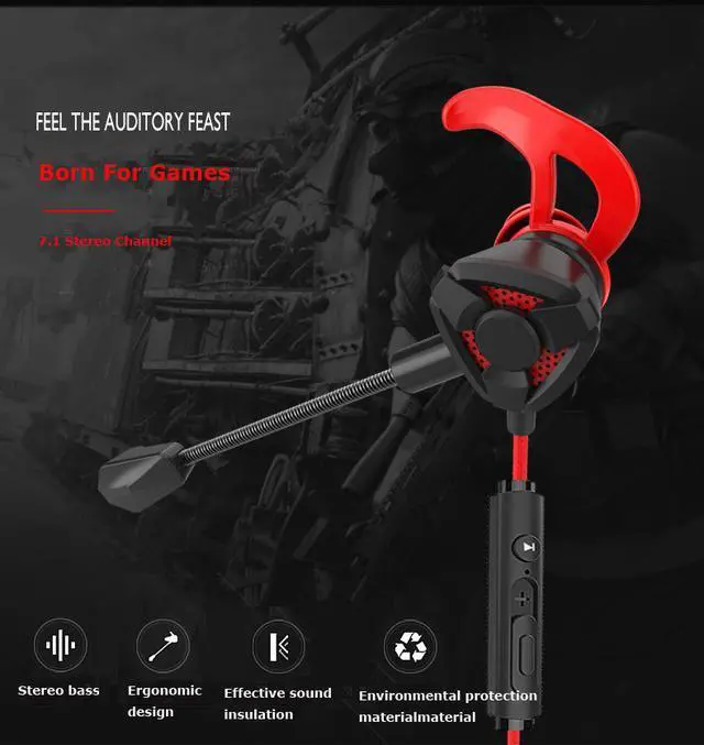 Alt view image 2 of 7 - In-Ear Games Headset with Dual Mic 7.1 Stereo Bass Noise Reduction Gaming Earphone For phone, tablet, laptop, PC