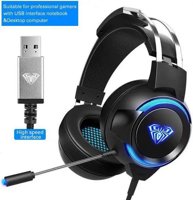 Alt view image 7 of 7 - USB Ultralight Gaming Headset- 7.1 LED Light 4D Surround Sound Headphones with Noise Cancelling Mic for PC Laptops