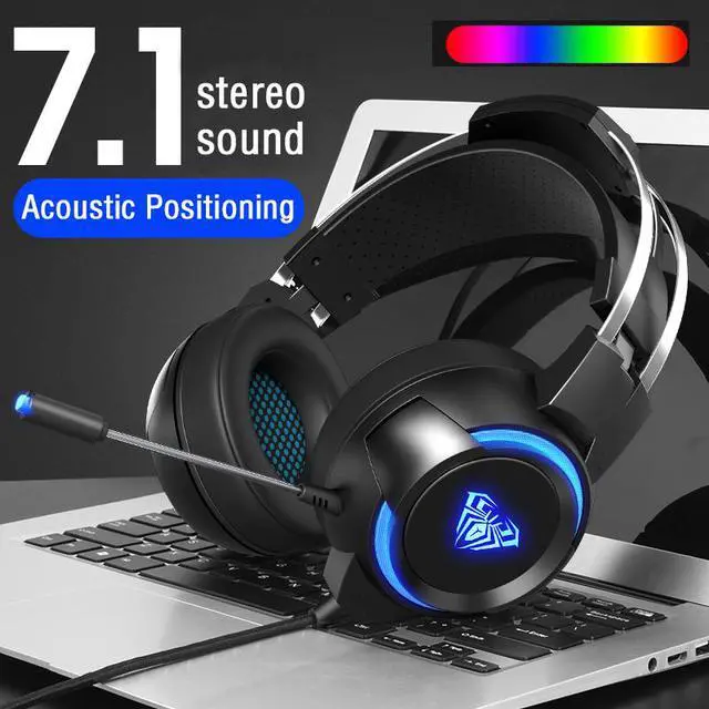 Alt view image 2 of 7 - USB Ultralight Gaming Headset- 7.1 LED Light 4D Surround Sound Headphones with Noise Cancelling Mic for PC Laptops