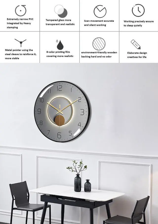 Alt view image 6 of 6 - Nordic quartz wall clock silent ultrathin fashion PVC frame Tempered glass environment-friendly wooden backing White