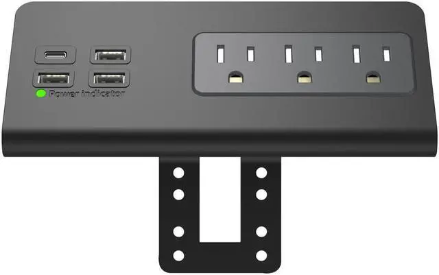 Alt view image 2 of 7 - Power charge station edge clamp mount with USB-C port and AC outlet good for home office dormitory tablets mobile phone Black