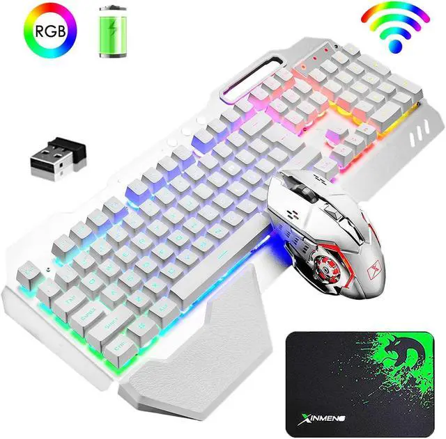 Main image of Wireless Gaming Keyboard And Mouse Set, Rechargable RGB Backlit Mechanical Feel Waterproof Metal Panel Keyboard Mouse for Laptop PC Gamer Silver