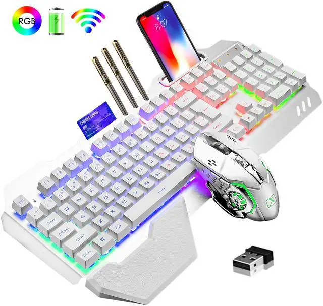 Alt view image 2 of 7 - Wireless Gaming Keyboard And Mouse Set, Rechargable RGB Backlit Mechanical Feel Waterproof Metal Panel Keyboard Mouse for Laptop PC Gamer Silver