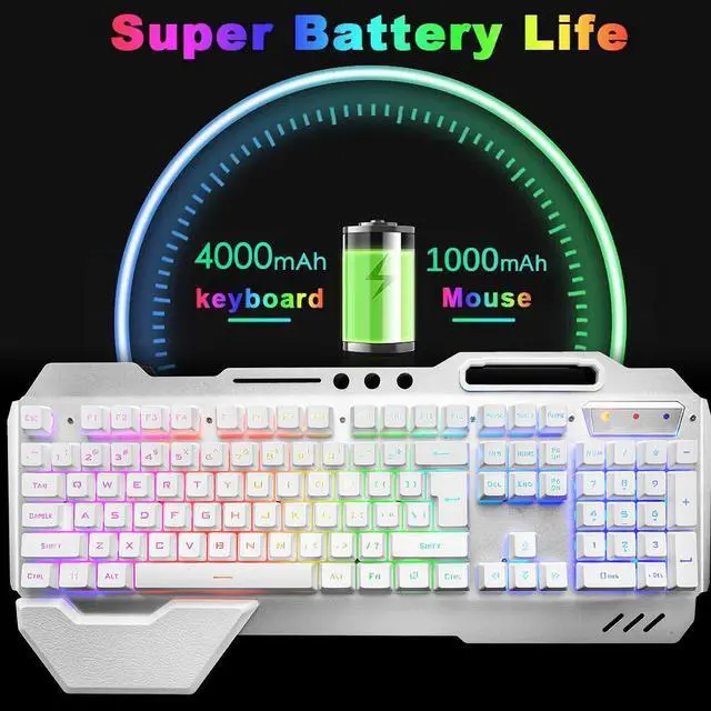 Alt view image 3 of 7 - Wireless Gaming Keyboard And Mouse Set, Rechargable RGB Backlit Mechanical Feel Waterproof Metal Panel Keyboard Mouse for Laptop PC Gamer Silver