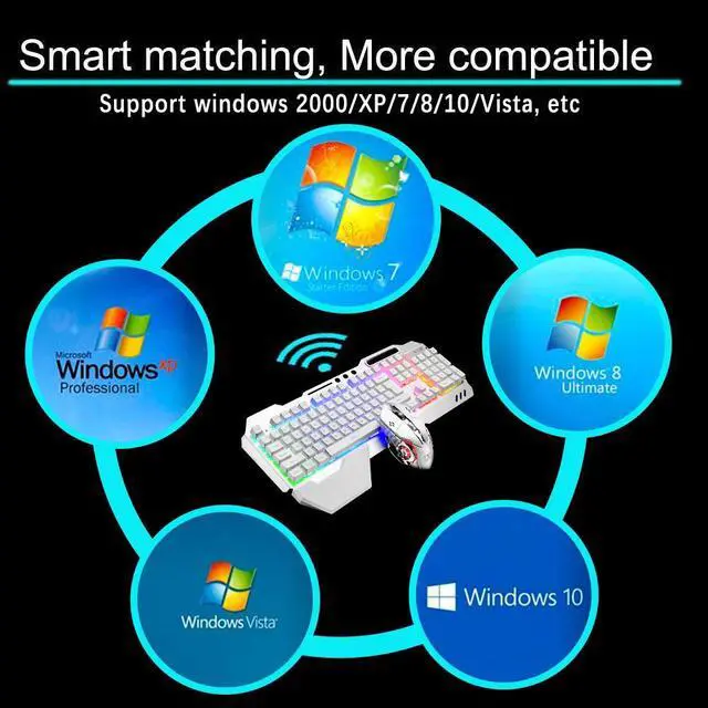 Alt view image 4 of 7 - Wireless Gaming Keyboard And Mouse Set, Rechargable RGB Backlit Mechanical Feel Waterproof Metal Panel Keyboard Mouse for Laptop PC Gamer Silver