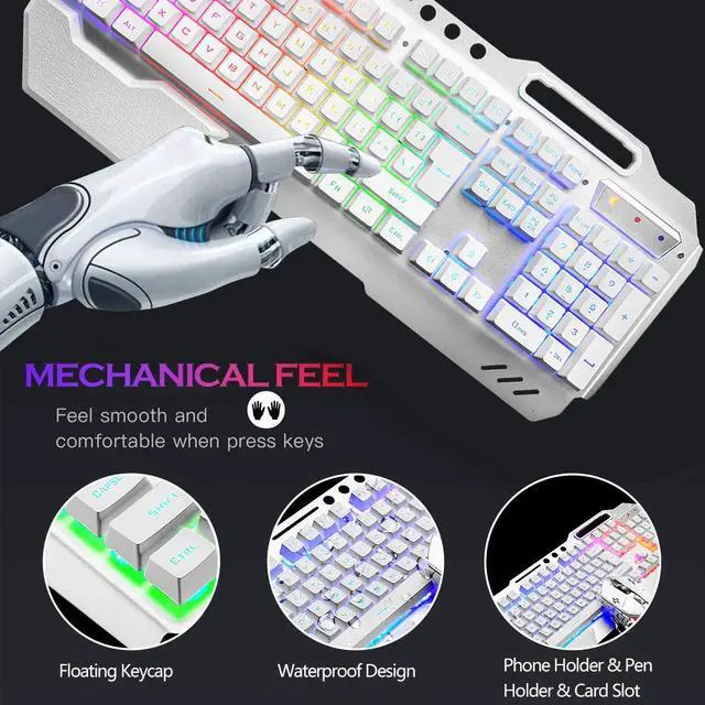 Alt view image 6 of 7 - Wireless Gaming Keyboard And Mouse Set, Rechargable RGB Backlit Mechanical Feel Waterproof Metal Panel Keyboard Mouse for Laptop PC Gamer Silver
