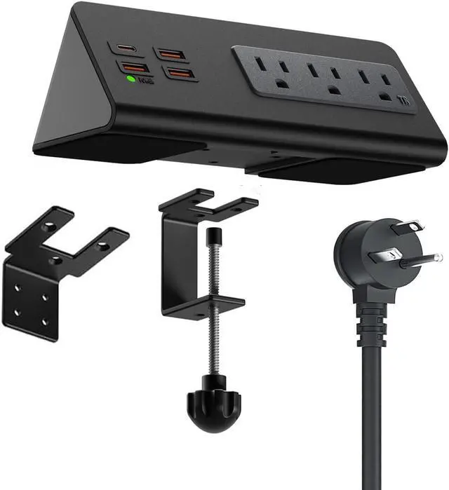 Main image of Upgraded Version Edge Mount Power Strip with USB-C Ports Tabletop Surge Protector Desk Clamp Power Sockets with 3 AC Outlets &4 Fast Charging USB Ports for Home Office Hotel Dormitory