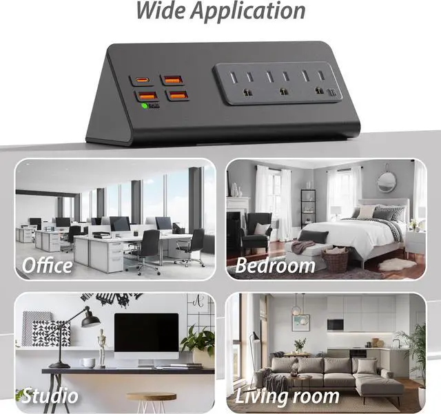 Alt view image 7 of 7 - Upgraded Version Edge Mount Power Strip with USB-C Ports Tabletop Surge Protector Desk Clamp Power Sockets with 3 AC Outlets &4 Fast Charging USB Ports for Home Office Hotel Dormitory