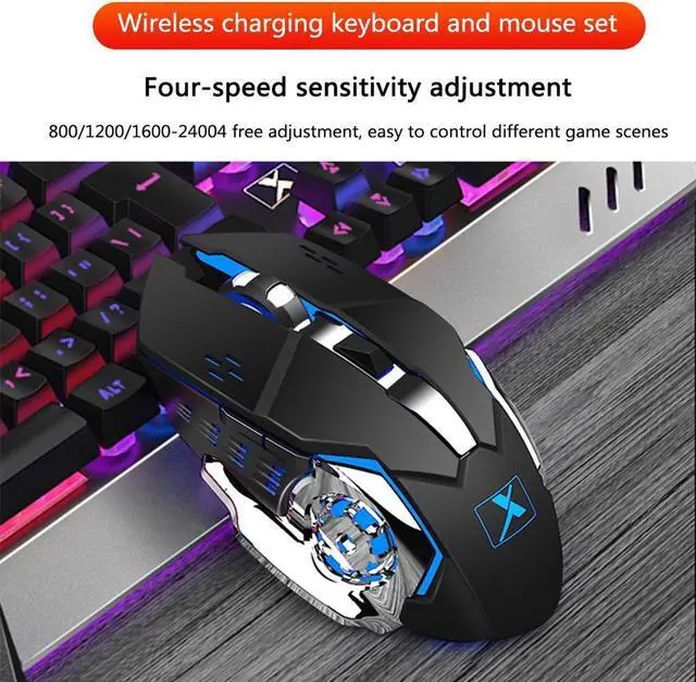 Alt view image 4 of 7 - Wireless Gaming Keyboard and Mouse set with Rainbow Backlit Rechargeable Metal Panel Mechanical Feel Keyboard and Gaming Mouse for Gamer Laptop PC,Black