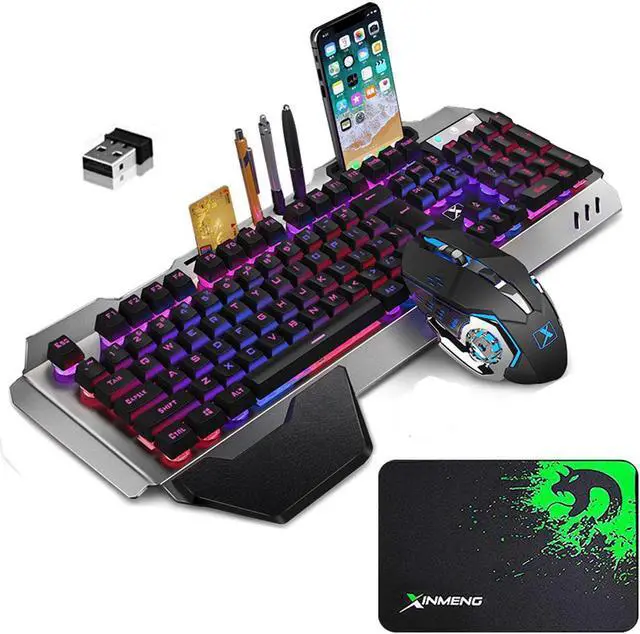 Main image of Wireless Gaming Keyboard and Mouse set with Rainbow Backlit Rechargeable Metal Panel Mechanical Feel Keyboard and Gaming Mouse for Gamer Laptop PC,Black