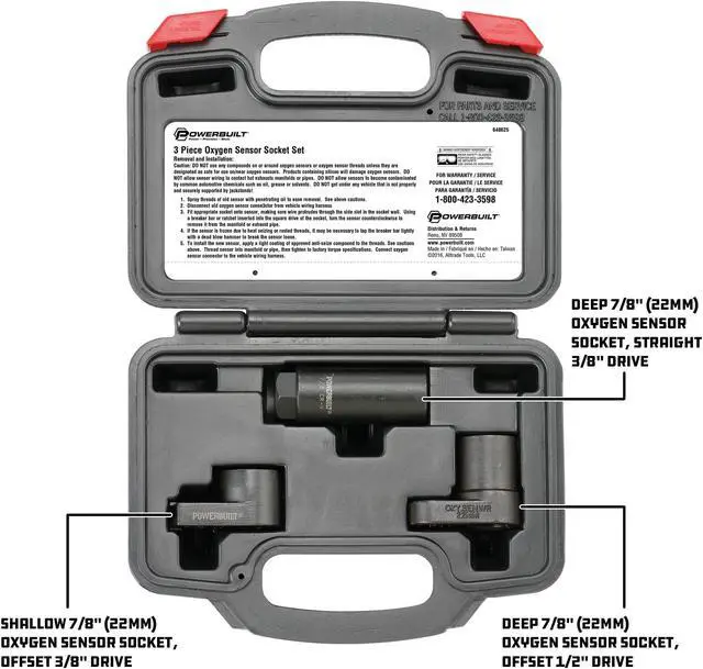 Alt view image 6 of 8 - Powerbuilt 648625 3 Pc Oxygen Sensor Socket Kit (Kit 51)