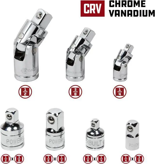 Alt view image 2 of 6 - Powerbuilt 7 Piece Socket Adapter & Universal Joint Set - 640859