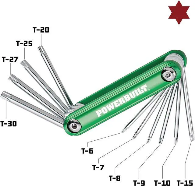 Alt view image 2 of 5 - Powerbuilt 10 Pc. Aluminum Folding Star Hex Key, T6 to T30 - 940786