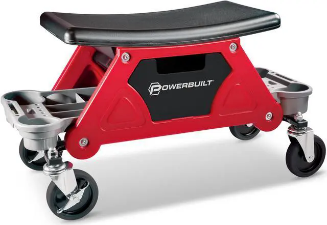 Alt view image 10 of 20 - Powerbuilt Heavy Duty Rolling Work Seat with Storage Trays - 240036