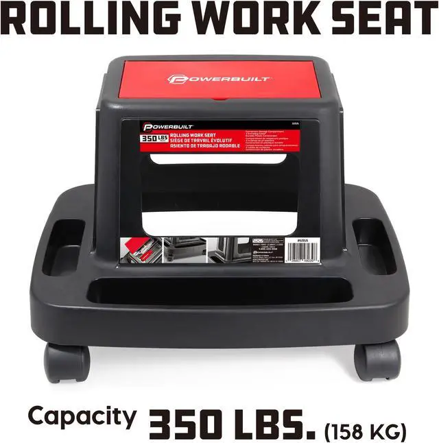 Alt view image 2 of 18 - Powerbuilt Sturdy Heavy Duty Injection Rolling Storage Tray Work Seat - 620526