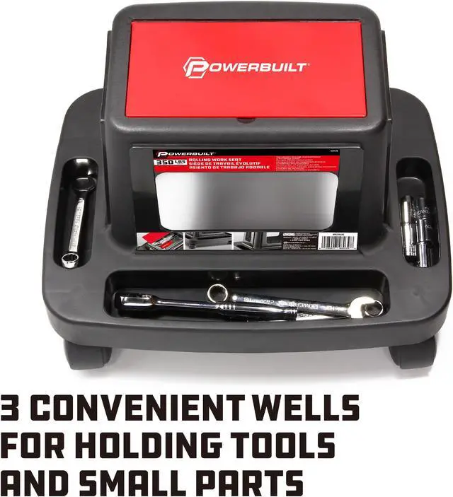 Alt view image 5 of 18 - Powerbuilt Sturdy Heavy Duty Injection Rolling Storage Tray Work Seat - 620526