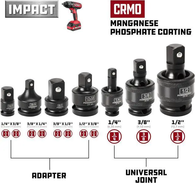 Alt view image 2 of 6 - Powerbuilt 7 Piece Impact Universal Joint and Adapter Set - 647095