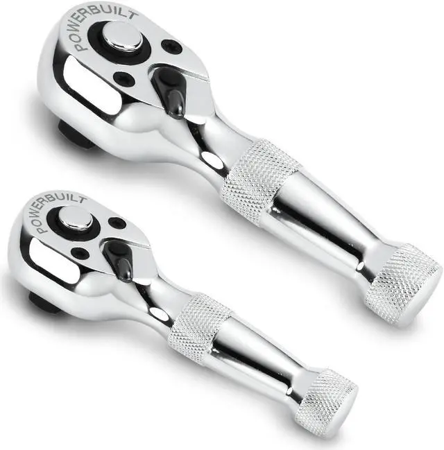 Main image of Powerbuilt 2 Piece Stubby Ratchet Handle Set, 72 Tooth, 1/4-Inch, 3/8-Inch Drive