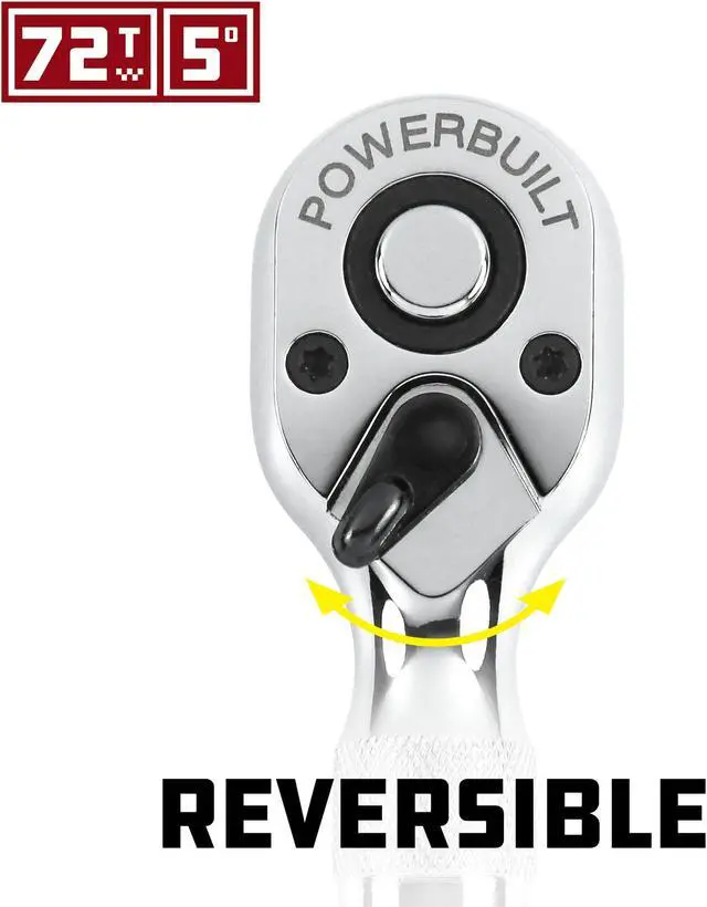 Alt view image 4 of 16 - Powerbuilt 2 Piece Stubby Ratchet Handle Set, 72 Tooth, 1/4-Inch, 3/8-Inch Drive
