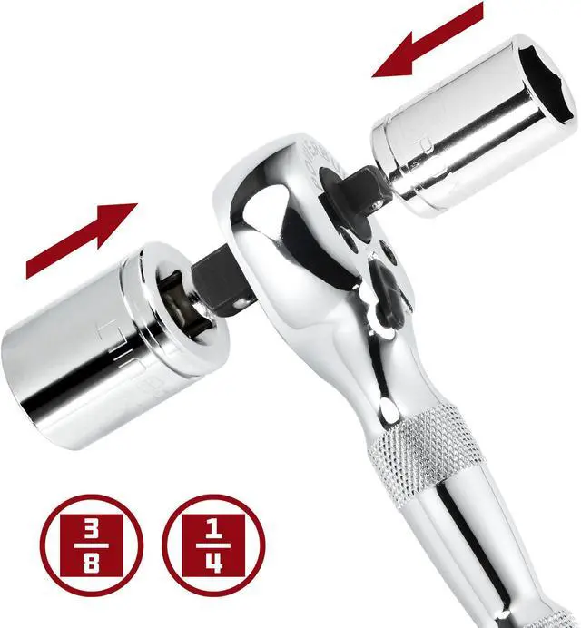 Alt view image 3 of 8 - Powerbuilt 1/4 Inch and 3/8 Inch Drive 72 Tooth Dual Head Stubby Ratchet - 640931