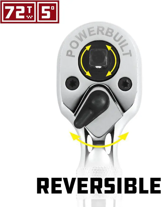 Alt view image 5 of 8 - Powerbuilt 1/4 Inch and 3/8 Inch Drive 72 Tooth Dual Head Stubby Ratchet - 640931