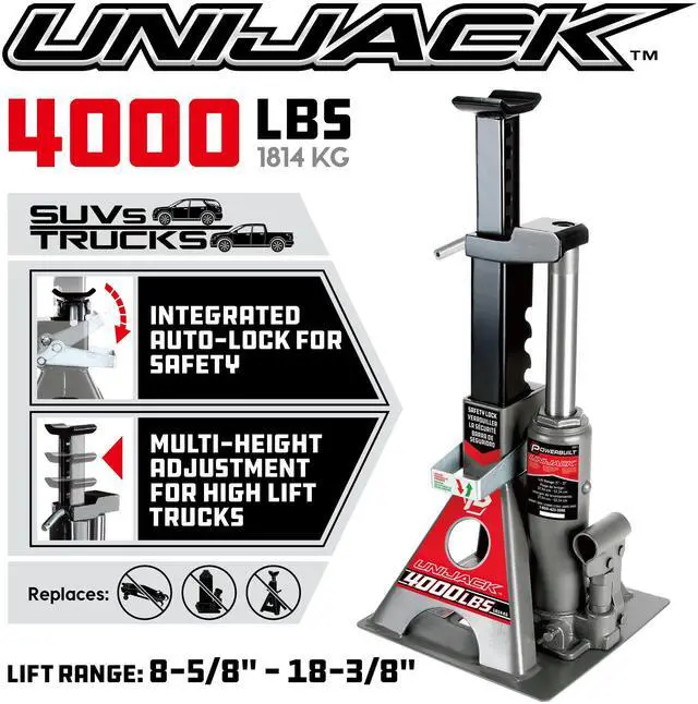 Alt view image 18 of 20 - Powerbuilt 2 Ton Pound Unijack Bottle Jack and Jackstand in One - 620470