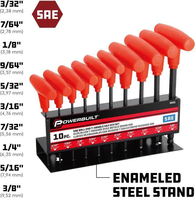Alt view image 2 of 8 - Powerbuilt 10 Piece SAE T-Handle Hex Key Set, size from 2mm to 10mm, 940201
