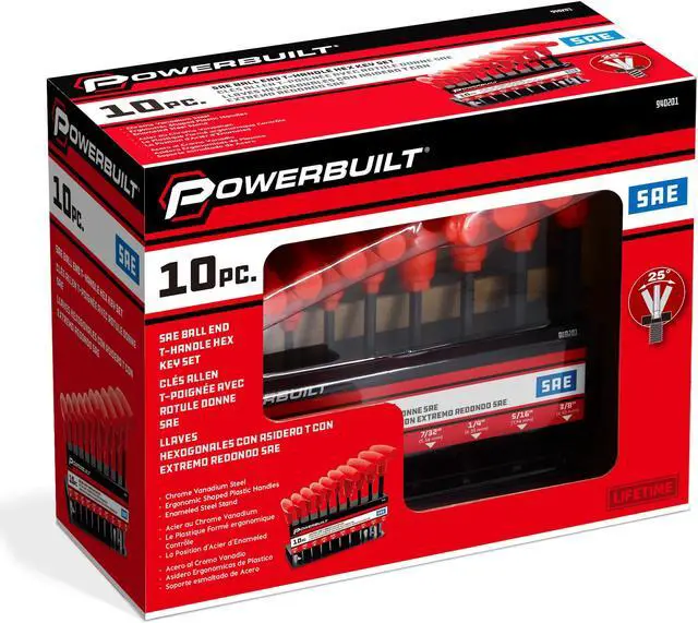 Alt view image 5 of 8 - Powerbuilt 10 Piece SAE T-Handle Hex Key Set, size from 2mm to 10mm, 940201
